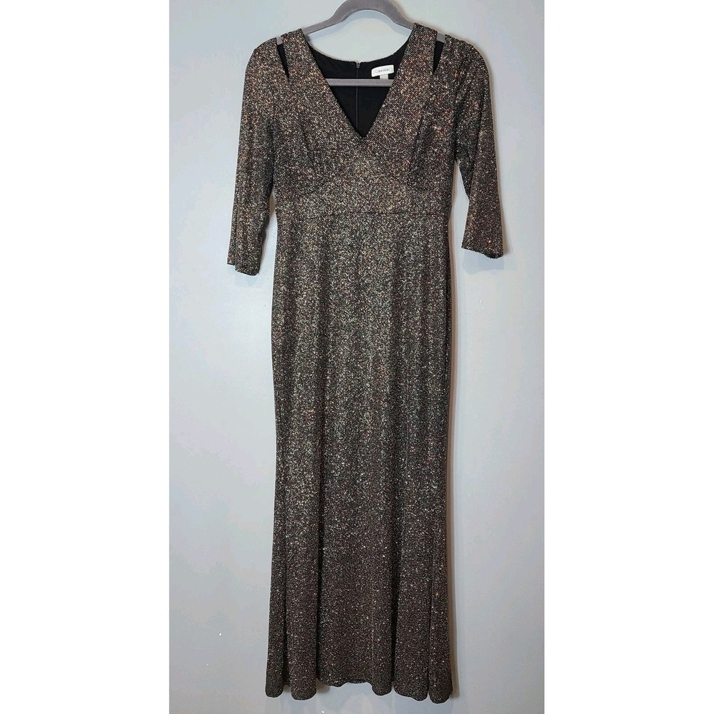 Calvin Klein Glitter Gown Size 12 Sparkle Black $190 Mother Of Cruise Formal
